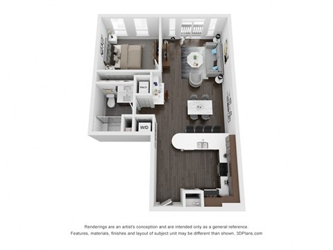 Floor plan for 1 bed, 1 bath, 785 sqft